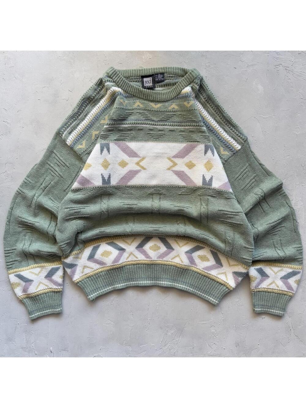 Vintage 1990s Pastel Green Striped Indie Knit Grandpa Sweater